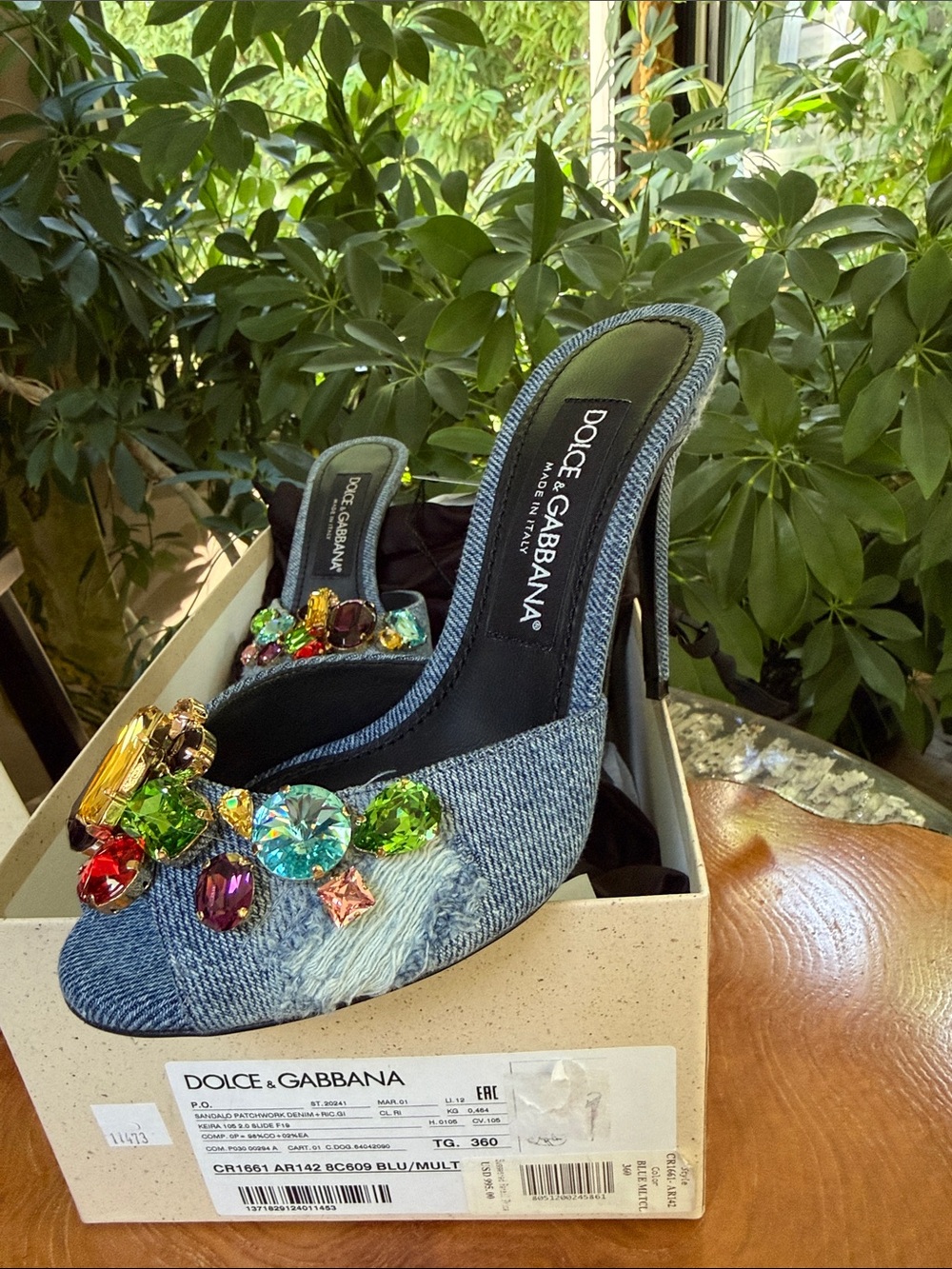 Dolce & Gabbana Denim Mules with Multicolored Gem Embellishments - Picture 4 of 13